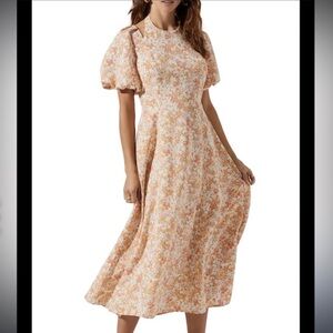 ASTR The Label Floral Puff Sleeve Midi Dress